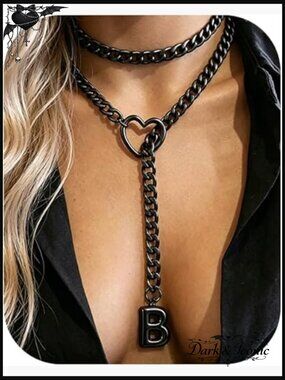 Heart Slip Chain Initial Necklace - Stainless Steel Wrap Choker
